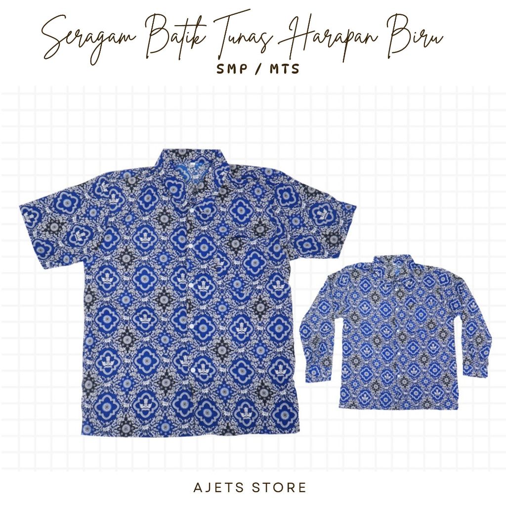 Baju Seragam Batik SMP Motif Tunas Harapan Biru