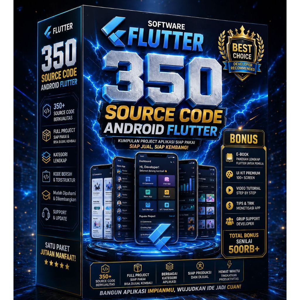 Software flutter & 350 source code android flutter + Bonus