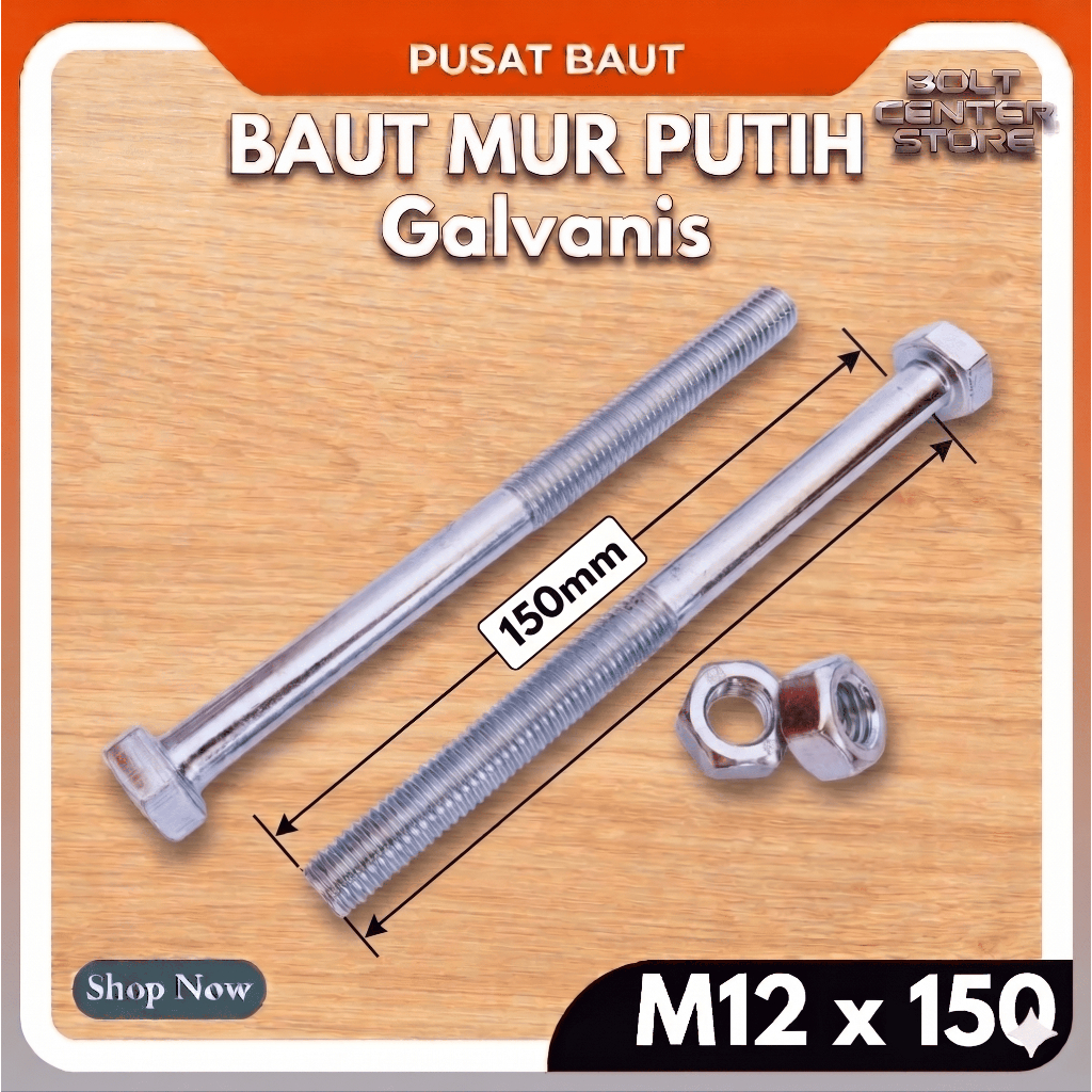 BMP M12x150 Baut Mur Putih M12 x 150 Galvanis