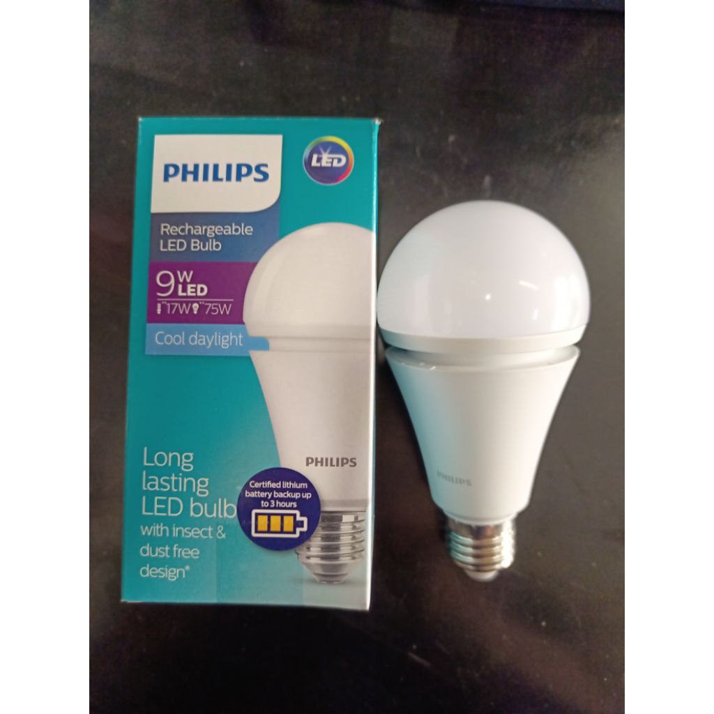 Led bulb rechargeable Philips 9watt cahaya putih deeh