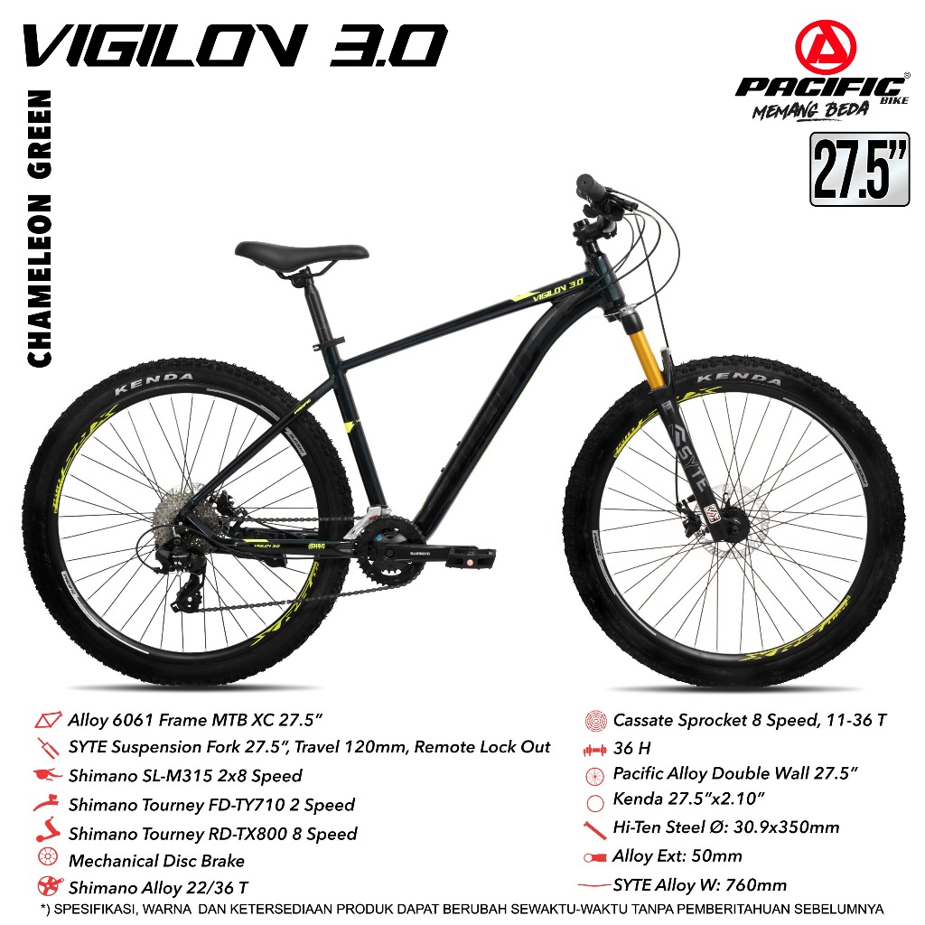 sepeda gunung pacific vigilon 3.0 mtb xc 27,5" TERBARU