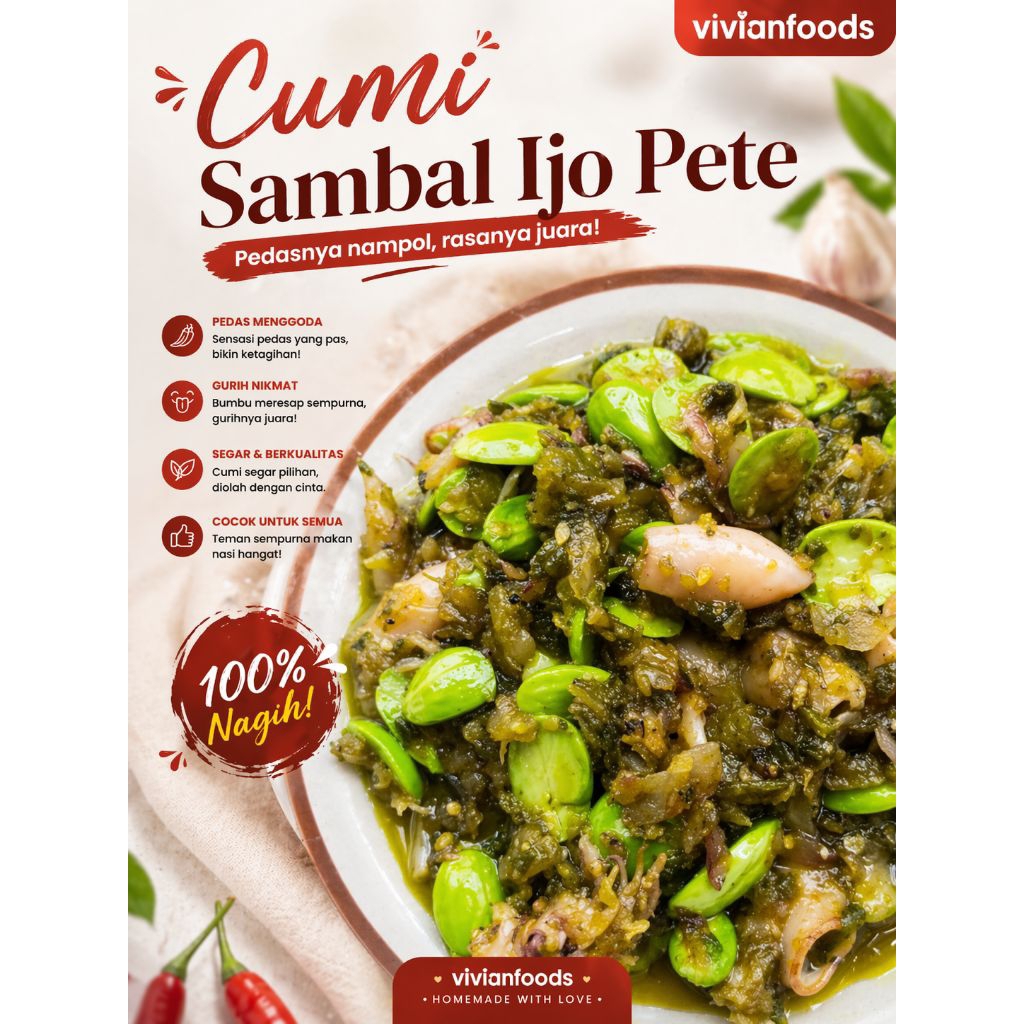 vivianfoods - baby cumi sambal ijo pete, 250gram