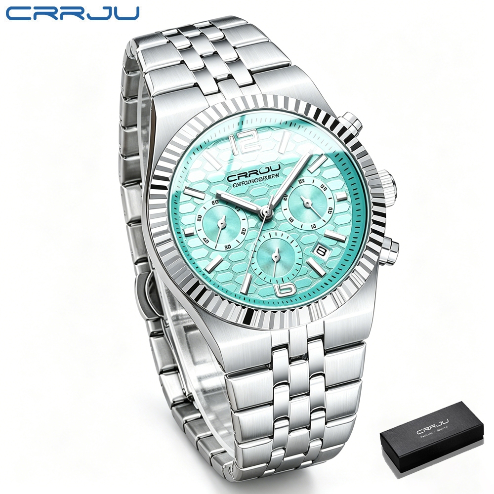 CRRJU Jam Tangan Pria Luxury Stainless Steel Quartz Original Crononya Aktif Tahan Air Watch + Kotak 