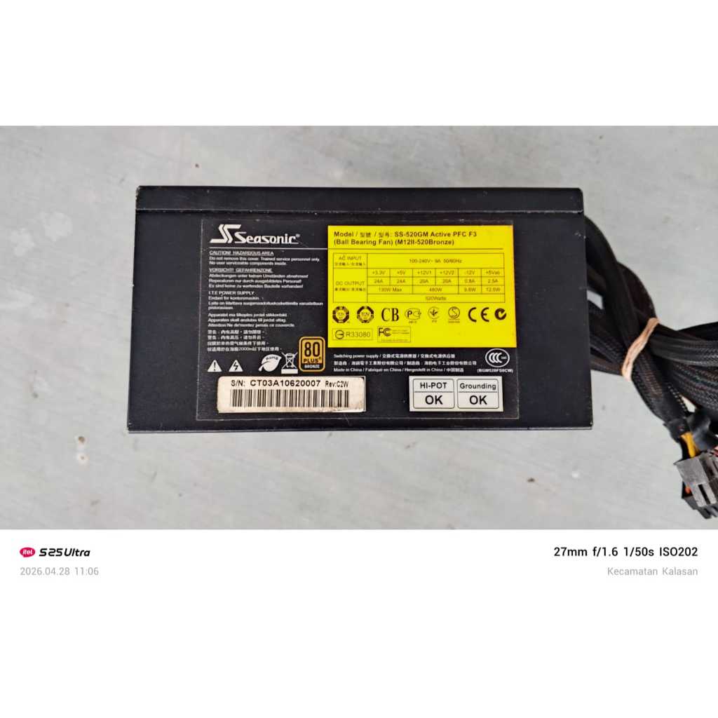PSU PC Seasonic 520 Watt 80 Plus Bronze Modular Second Normal Tanpa Kabel Sata Joss Murah Garansi