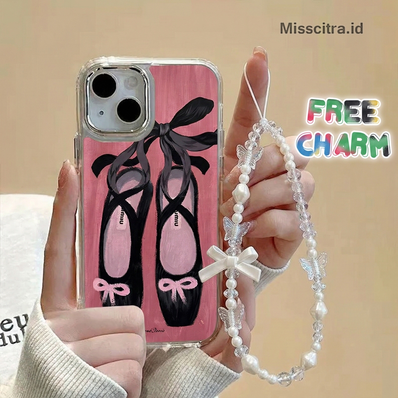FREE CHARM COQUETTE RIBBON BALLET SHOES MIRROR HEBE CASE FOR OPPO A3X A5 2025 A5X A6 A6X A9 A15 A16 