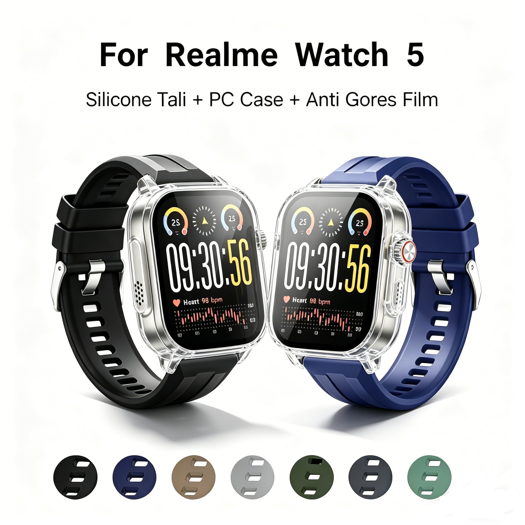 Tali Silikon 22mm Realme Watch 5 Original Sport Breathable Adjustable Universal + Case + Anti Gores 