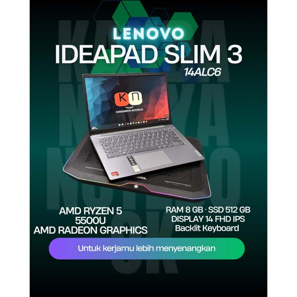 Lenovo ideapad Slim 3 14ALC6 Ryzen 5 5500U RAM 8GB / 1TB Layar 14inch