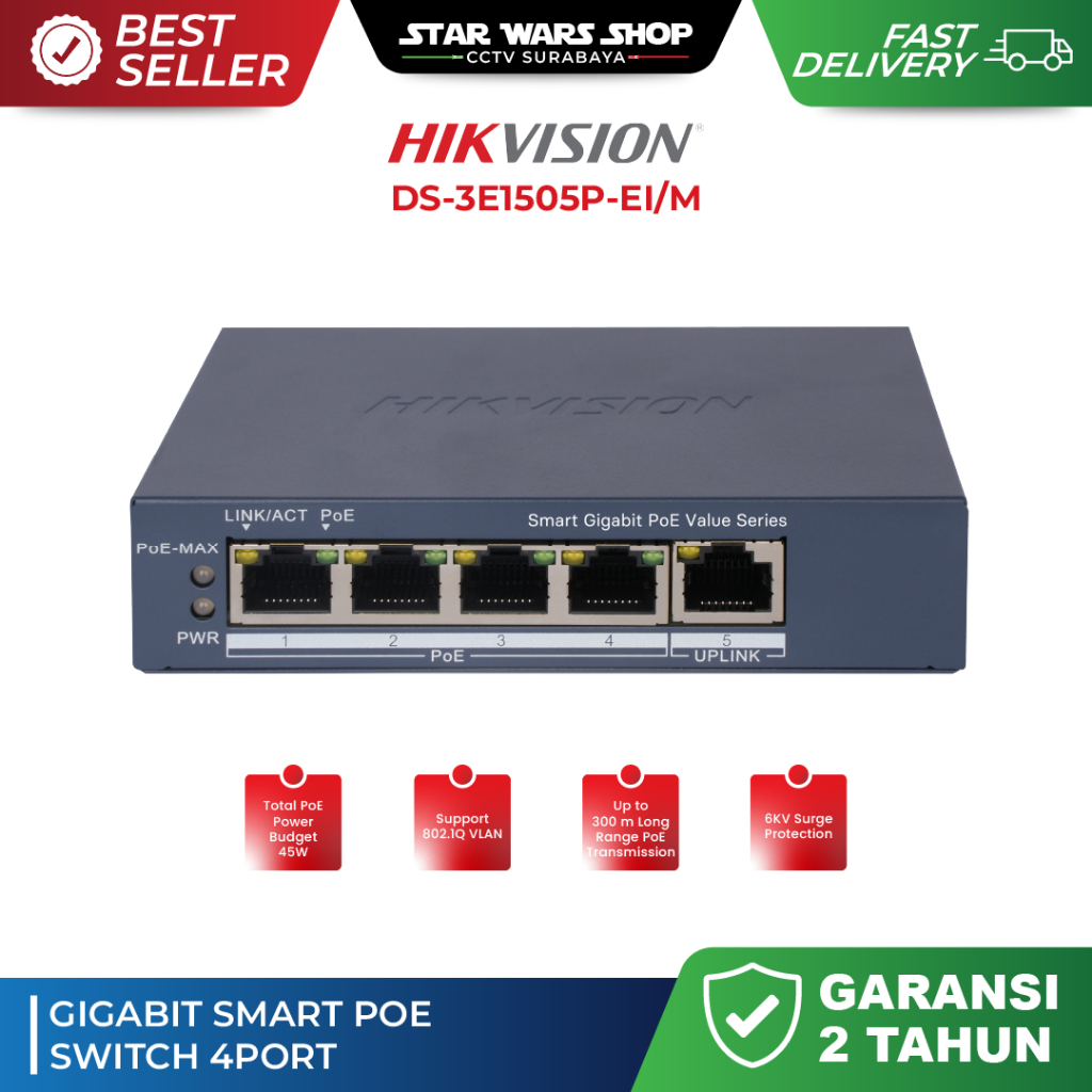 HIKVISION 4 Port DS-3E1505P-EI/M Gigabit Smart Poe Switch