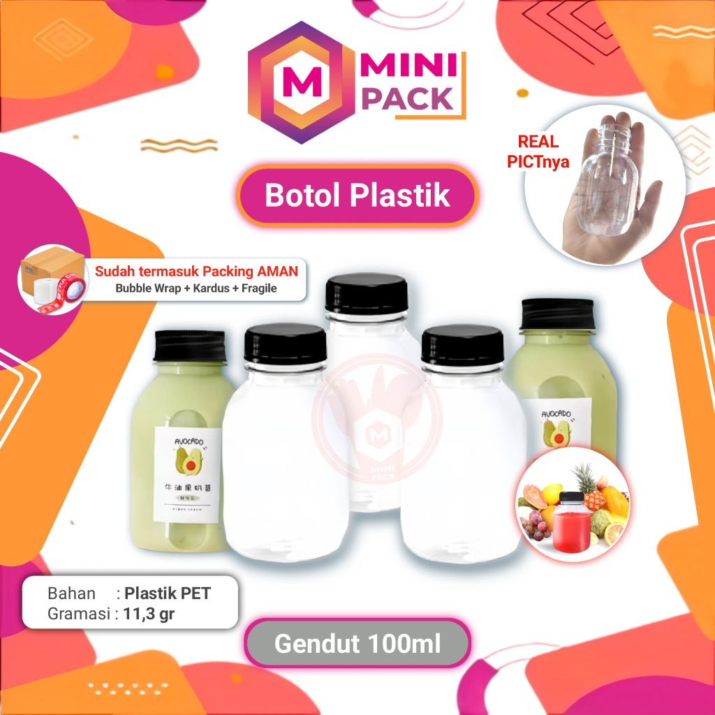 Botol Gendut 100ml +  Tutup Plastik Transparan Puding Sirup 100ml Gemuk 100 ml Puding Kecil Mungil B