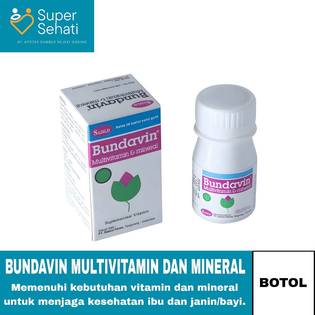 BUNDAVIN Multivitamin Ibu Hamil Menyusui BOTOL 30 Tablet