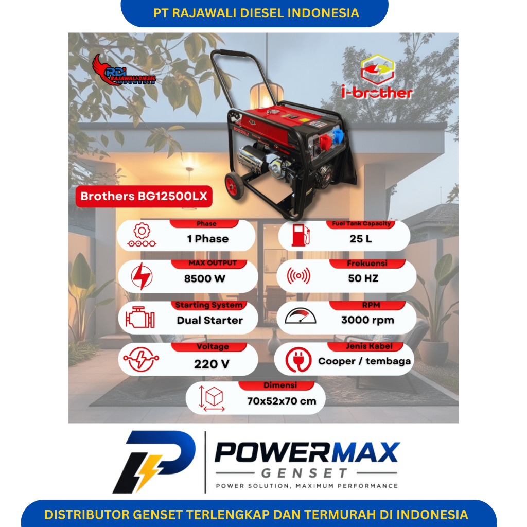 Genset Inverter Brother BG 12500LX 8500 Watt 1 Phase Ultra Silent Type Bahan Bakar Bensin 220V Harga