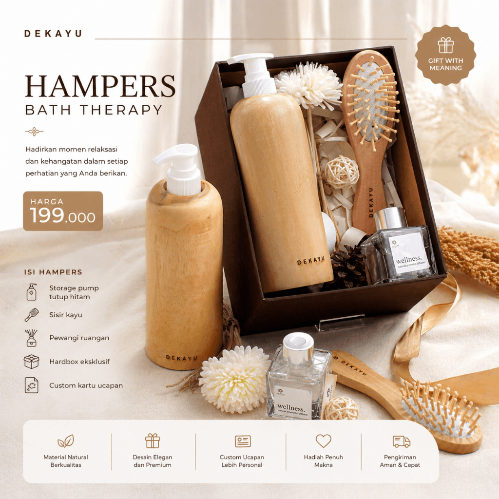 Dekayu | Hampers Bath Therapy Premium Dekayu | Kado Pernikahan Elegan dengan Sisir Kayu & Pewangi Ru