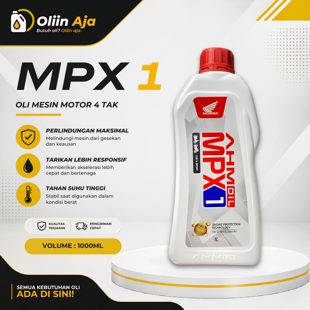 Oliin Aja | Oli AHM MPX 1 Oli Motor Honda 1000ml 1 Liter SAE 4T 10W-30 Original | Oli Mesin Motor Sp