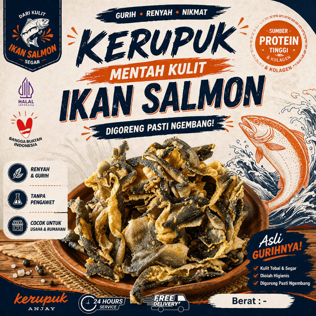 Halal MUI KERUPUK KULIT IKAN SALMON LOKAL ( MENTAH )