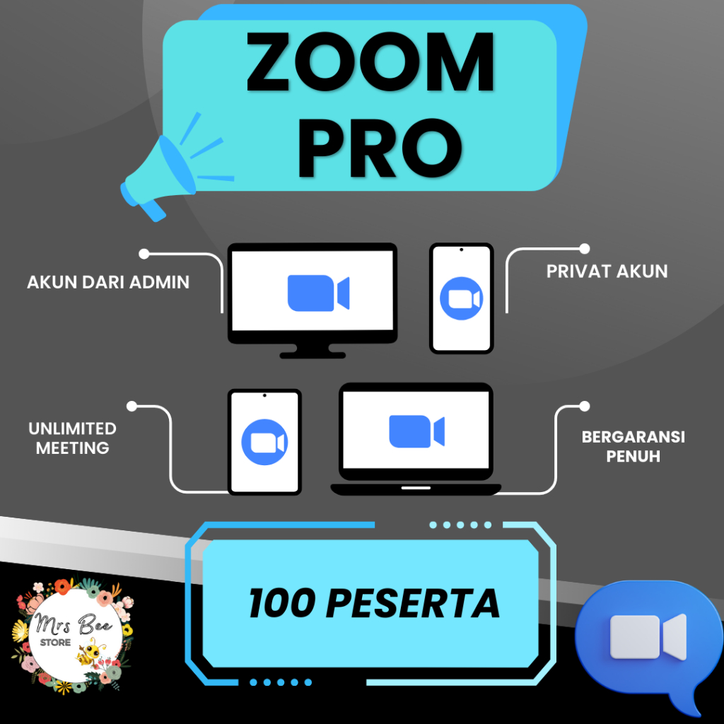 Zoom Pro Premium 100 Peserta Full Garansi Unlimited Meeting
