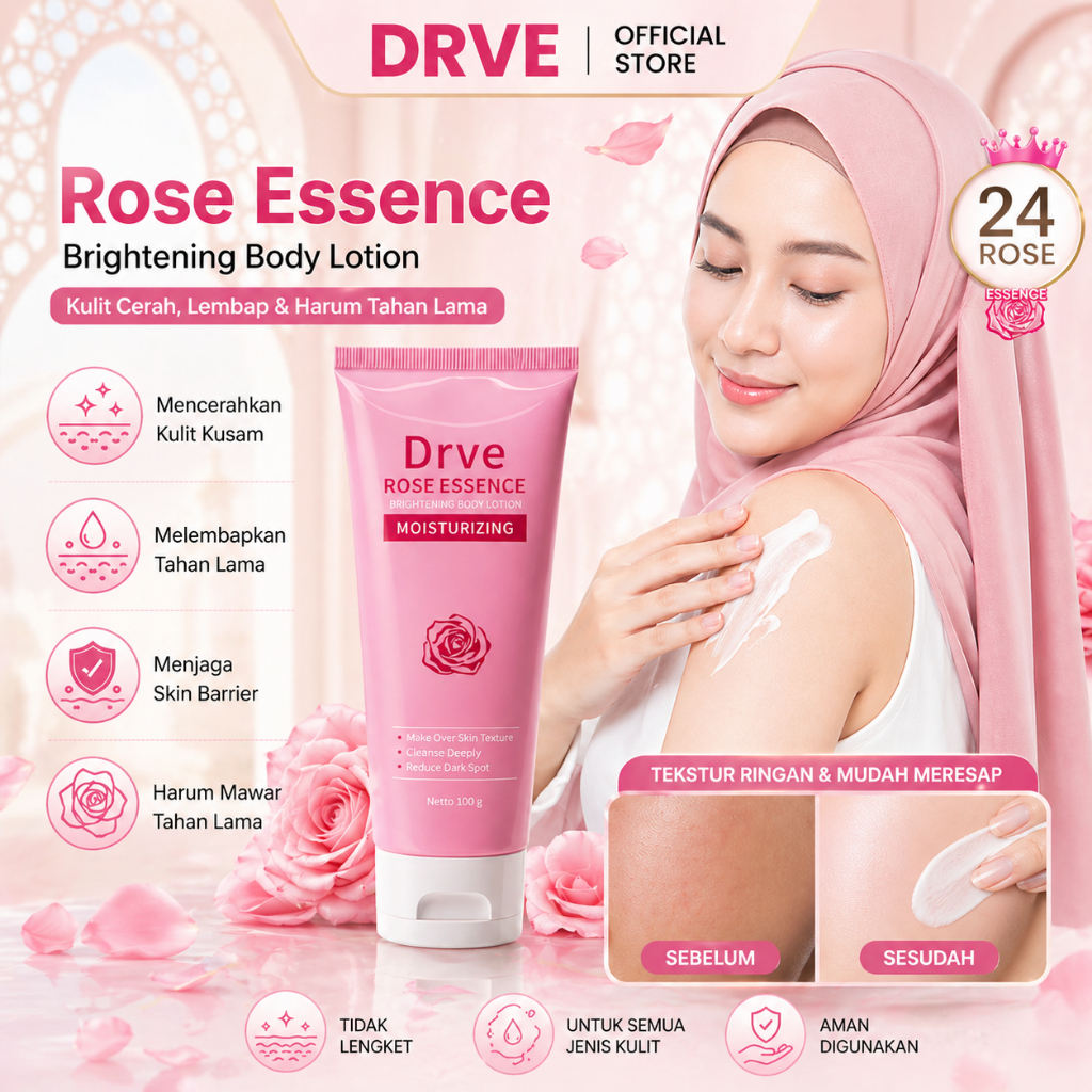 DRVE Handbody Pemutih Badan Rose Essence Body Lotion Whitening Brightening Mencerahkan Kulit Kusam B