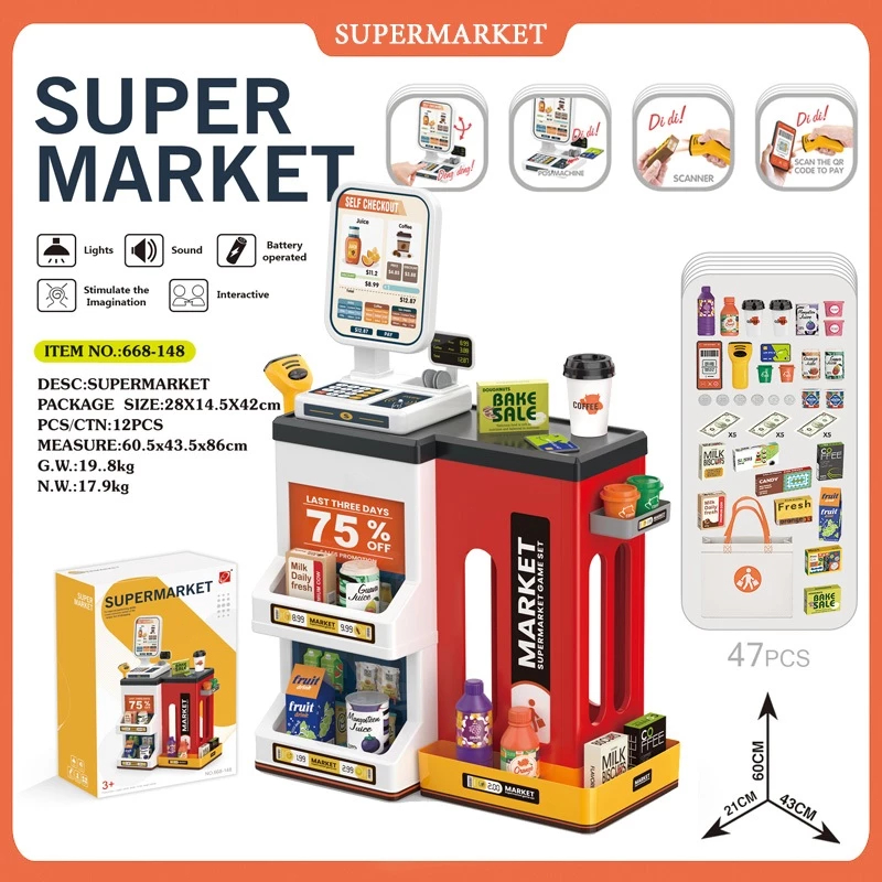 Mainan Anak Home Supermarket Set Mainan Kasir Anak Set Alat Kasir Mini Supermarket Set
