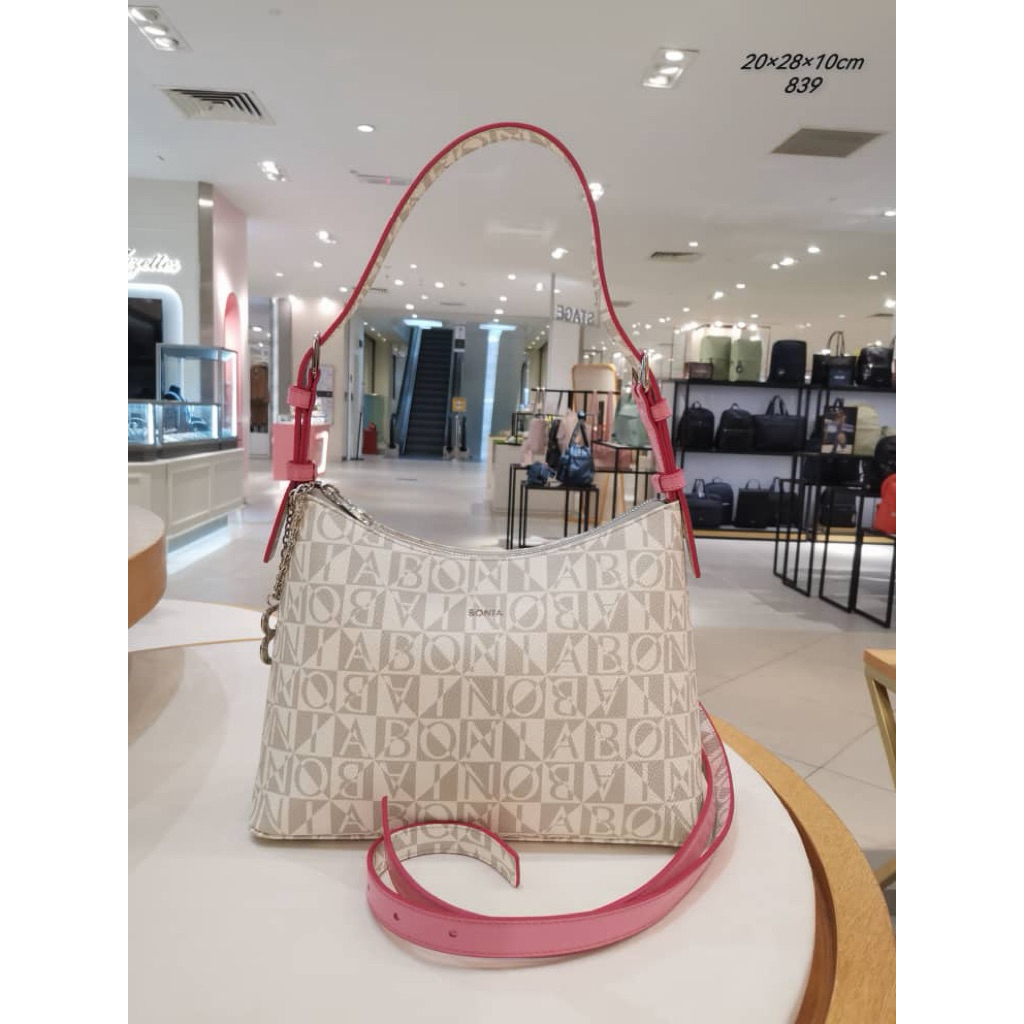 READY STOCK tas bonia original sling shoulder bag monogram putih pink - M