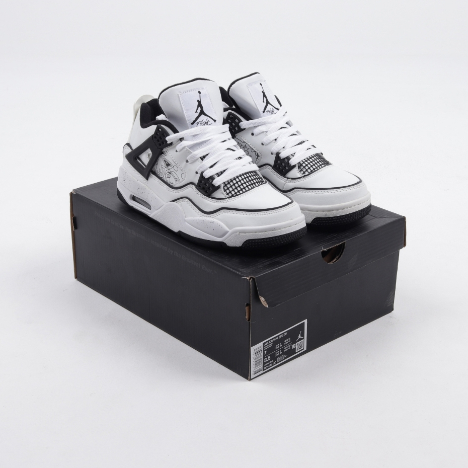 (SLKCK) Sepatu Sneakers Air Jordan 4 Retro GS DIY White Black