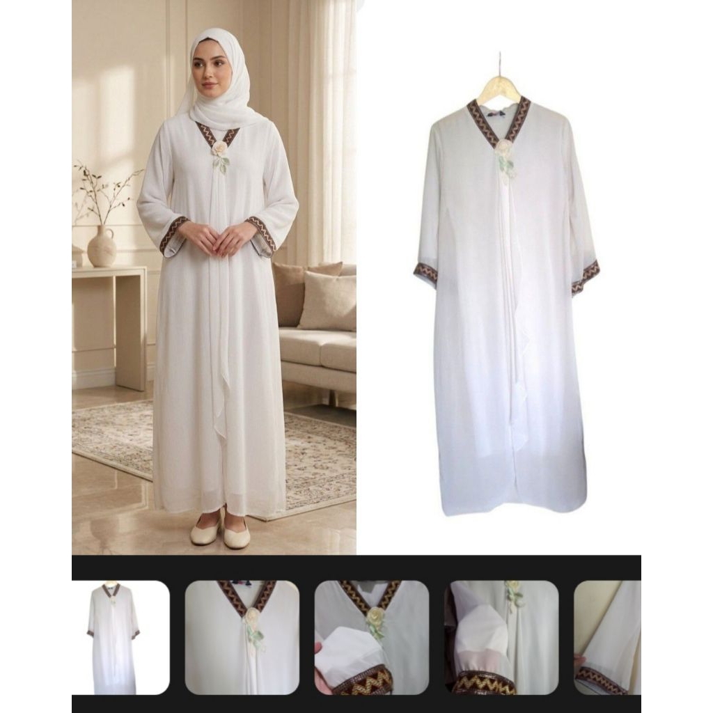 Dress Gaun Kaftan Gamis Panjang Putih M