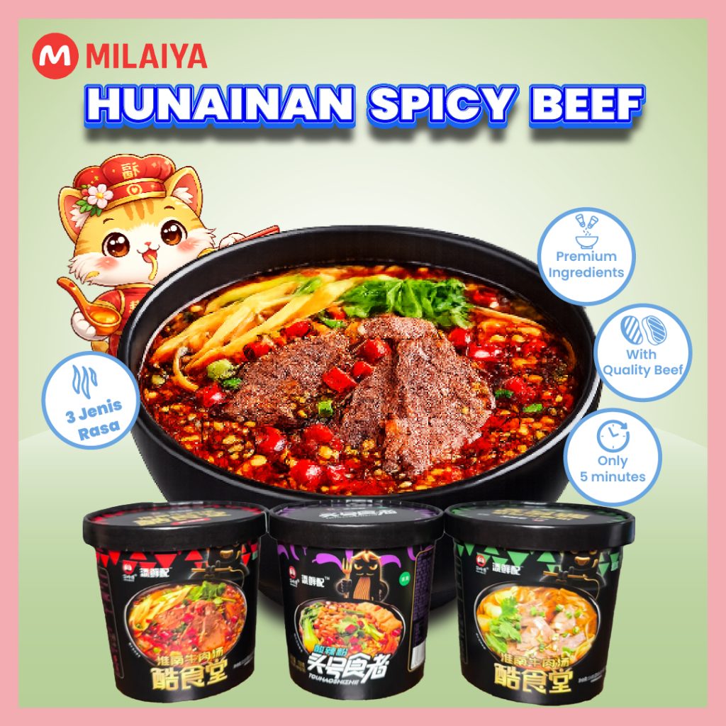 Milaiya Meals Cup Hunan Beef | Mie Instan China Pedas | Spicy & Hot Sour