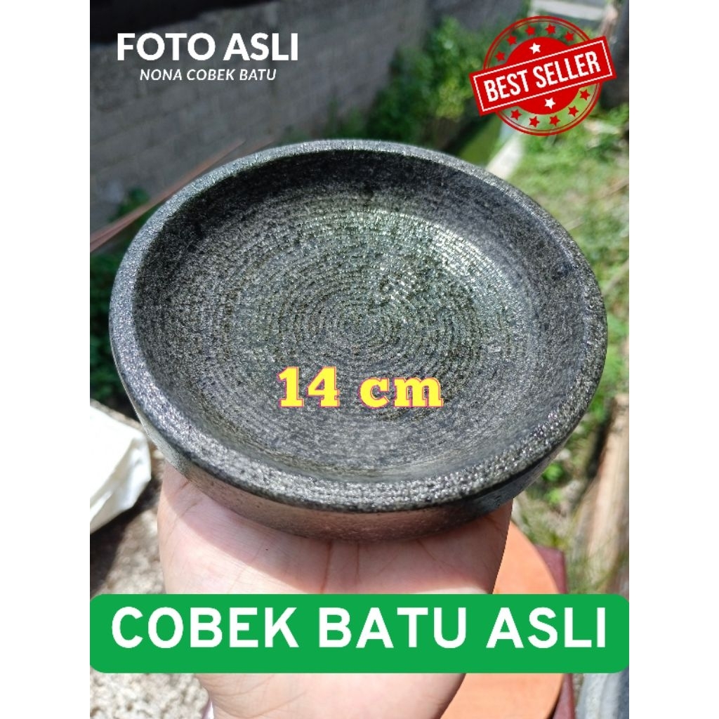 NONA Cobek Batu Asli Gunung Ukuran 14 cm Anti Luntur, Anti Jamur, Kuat, Tahan Lama