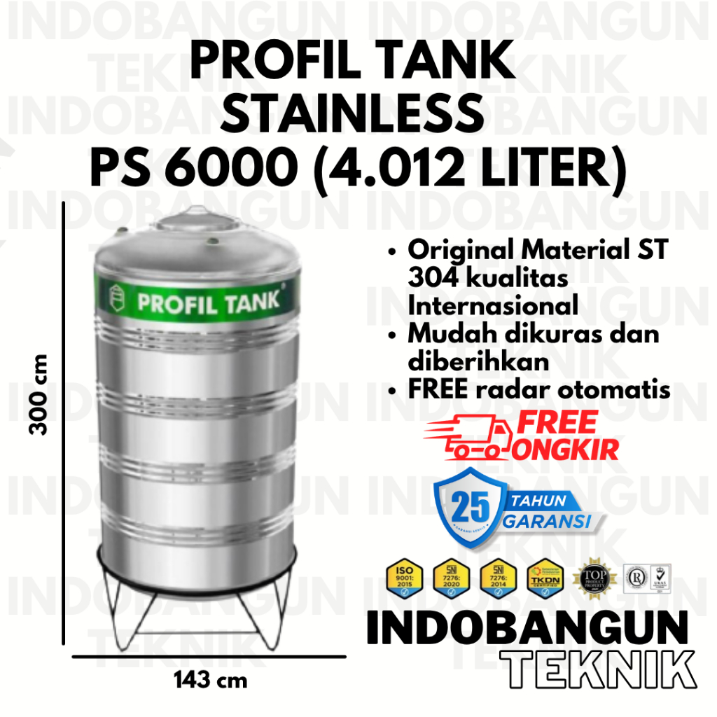 Toren Tangki Tandon Air Profil Tank Stainless PS 6000 (4012 Liter) Dengan Kaki Murah Bergaransi