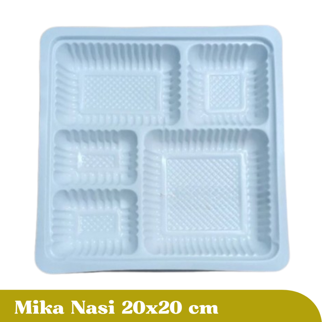 25 Pcs Mika Nasi Sekat 5 Putih Mika Nasi Dus 20x20 cm