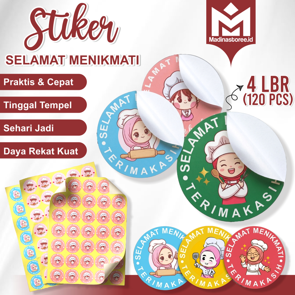 4 Lbr Stiker Selamat Menikmati Kemasan Makanan Kue Hampers | Stiker Thank you | Label  Kemasan Makan