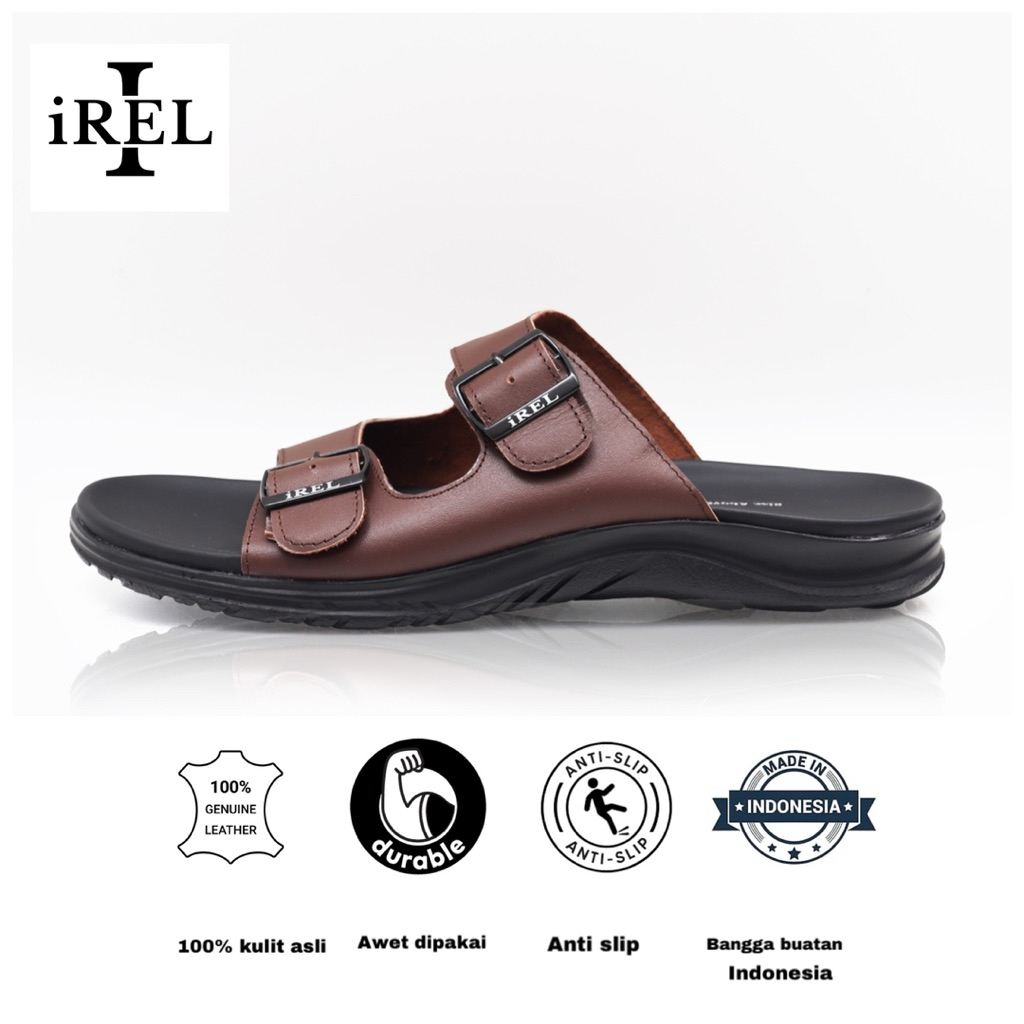 Sandal Slop Pria Kulit Asli 100% Original iREL Royal Brown Series Nyaman trendy
