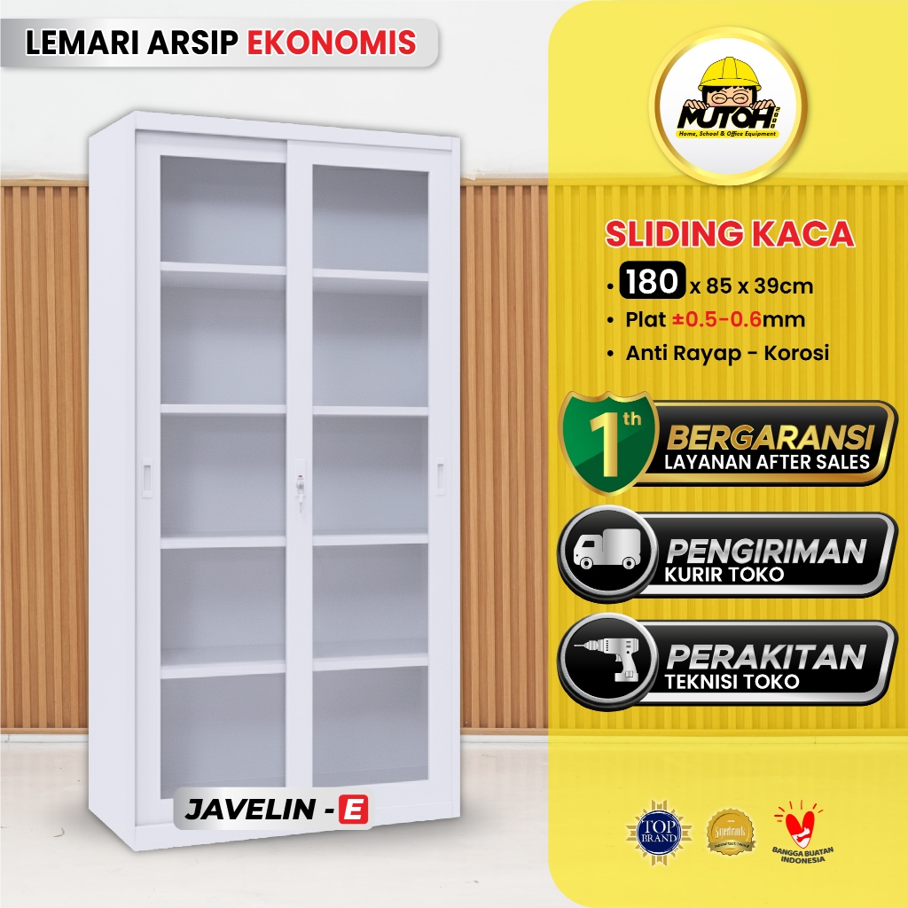 Lemari Arsip Besi Sliding Kaca 2 Pintu Putih MUTOH E | Lemari Kantor
