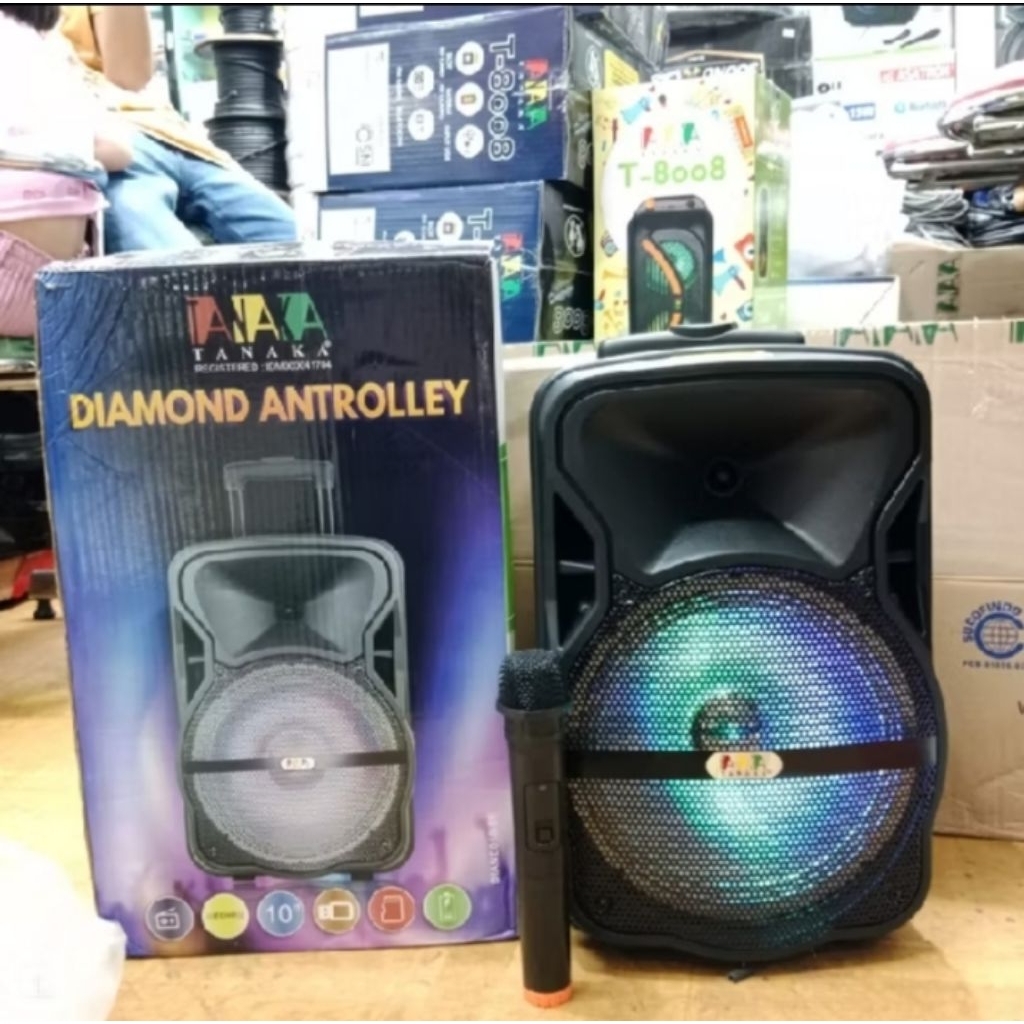 speaker portable TANAKA DIAMOND ANTROLLEY 10 INCH BLUOTOOTH free mic warless
