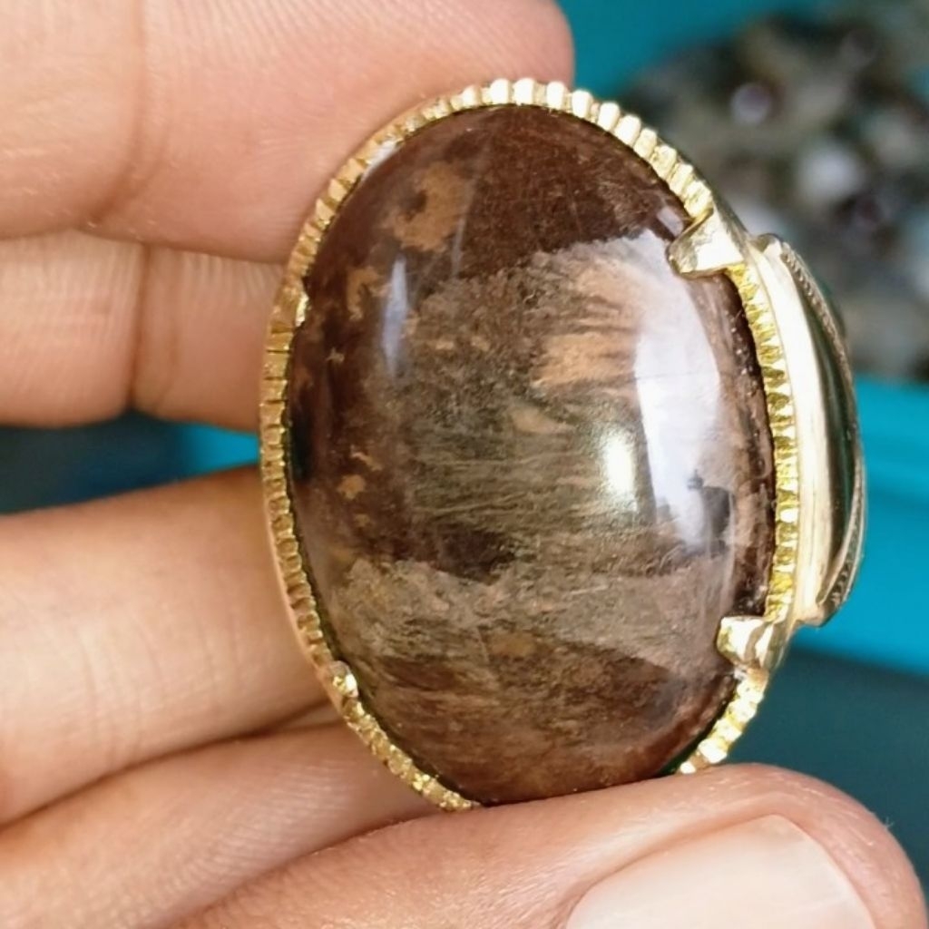 NATURAL BATU BULU MACAN BULU HALUS LAWASAN BODYGLASS LANGKA RING KOIN HANDMADE