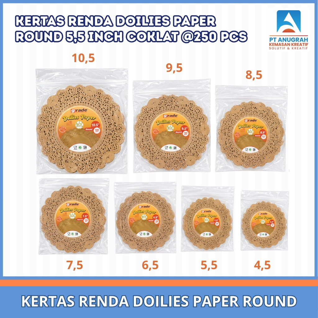 Kertas Renda Doilies Paper 4,5 Inch Coklat (250 Pcs)