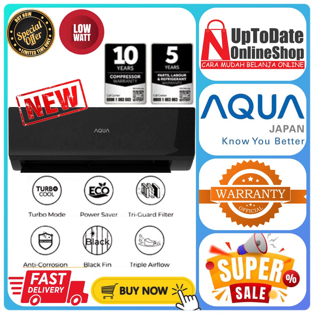 Aqua AC Split AQA-KCR5FQBL - Penyejuk Udara Standar 0,5PK