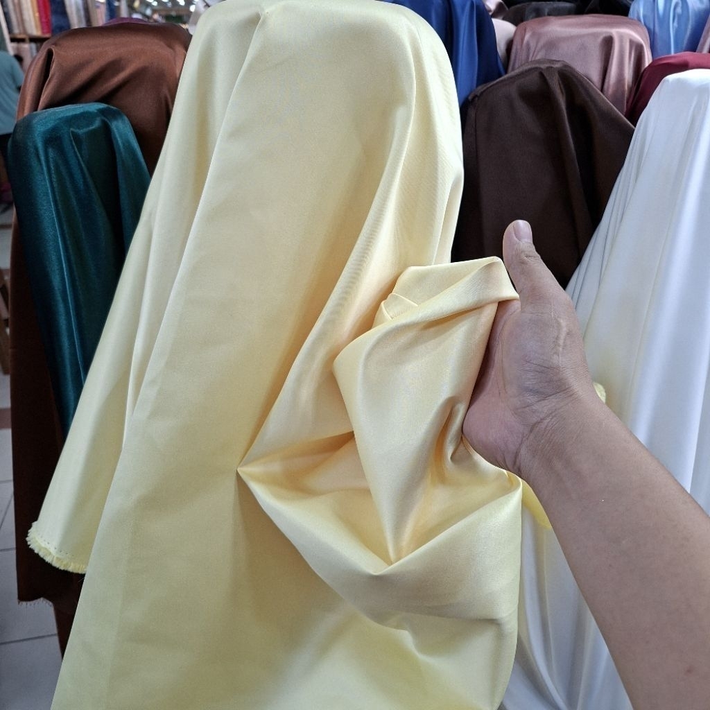Bahan Kain Satin Bridal Daces Import Premium//kain Bridal Daces khusus butter yellow Terbaru high qu