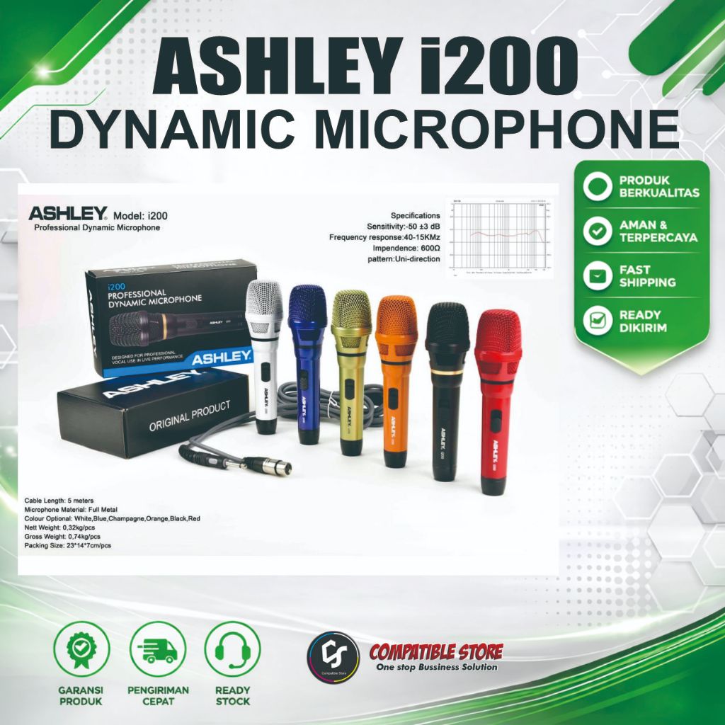 (cod) MIC ASHLEY I200 Microphone Kabel Dynamic Original – Mic Vokal Jernih Karaoke / Podcast / Recor