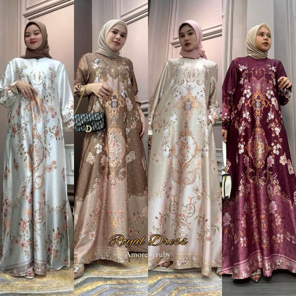 Alody - Royal Dress Amorebyruby Gamis Silk Satin All Size Mewah Lebaran Busui Friendly Lengan Balon