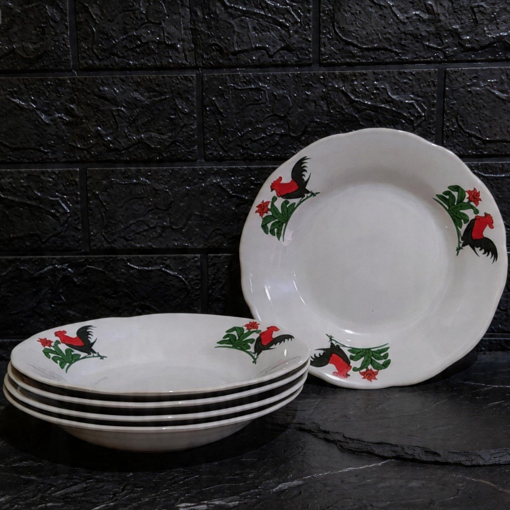 3PCS PIRING AYAM JAGO / Piring Makan Keramik Motif Ayam Jago 8 inchi