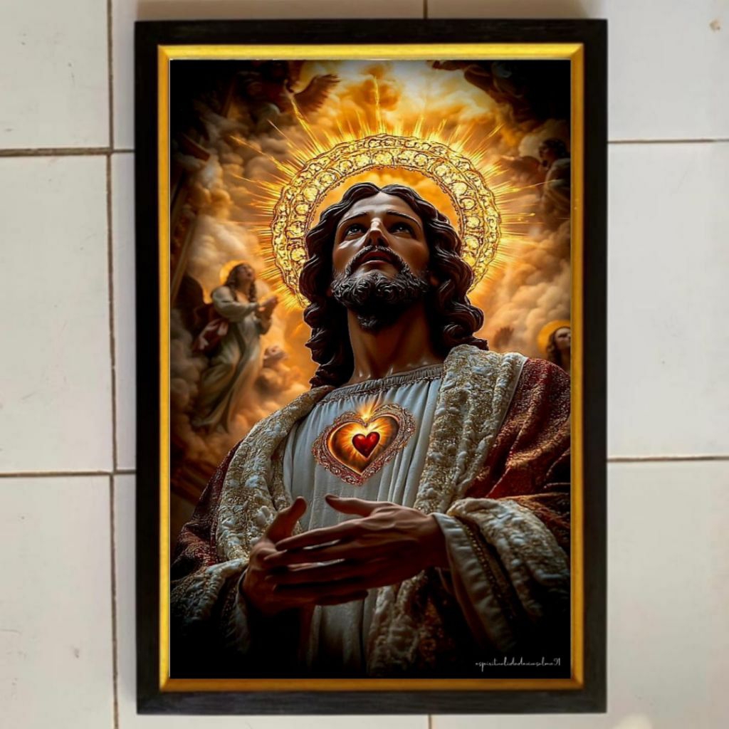 hiasan dinding aesthetic gambar Tuhan Yesus plus bingkai uk 65x45cm
