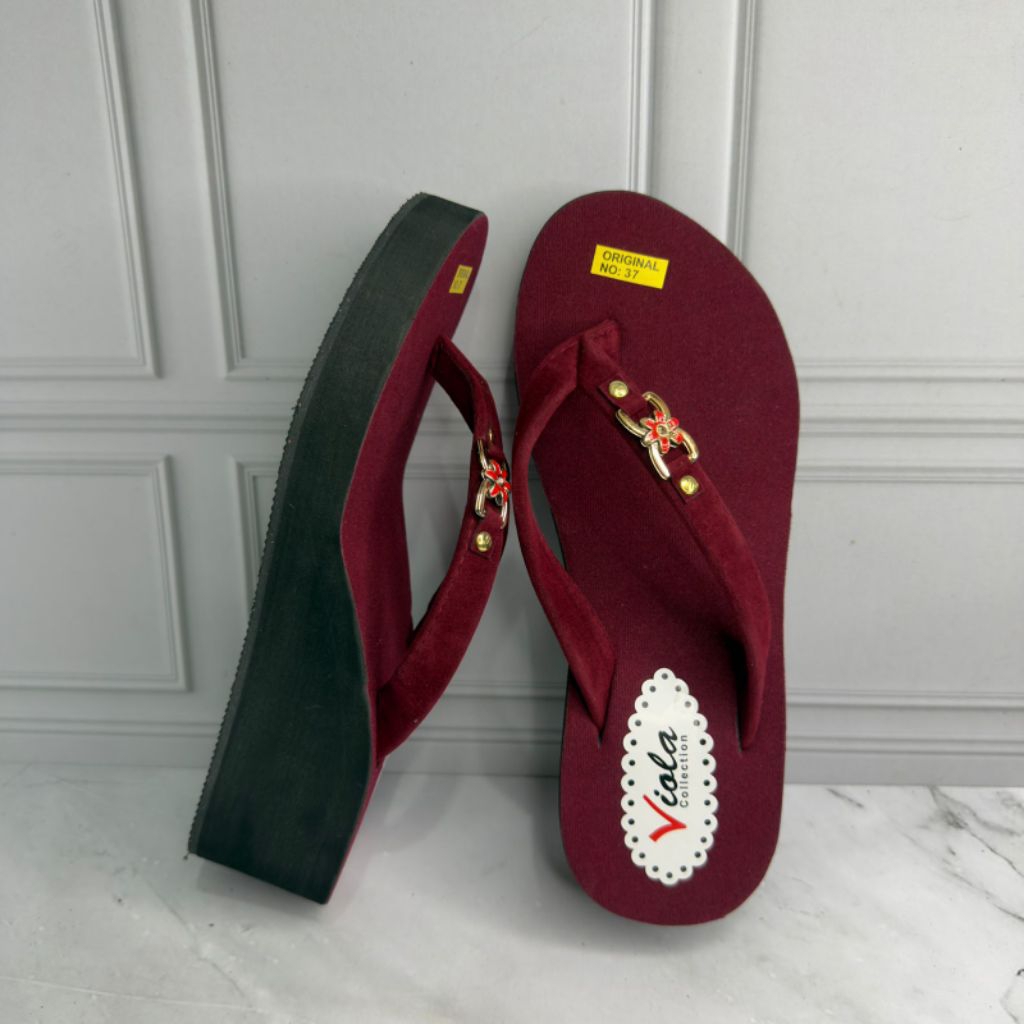sandal wedges perempuan - sandal wedges spon empuk nyaman dipakai - wedges viola pita bludru
