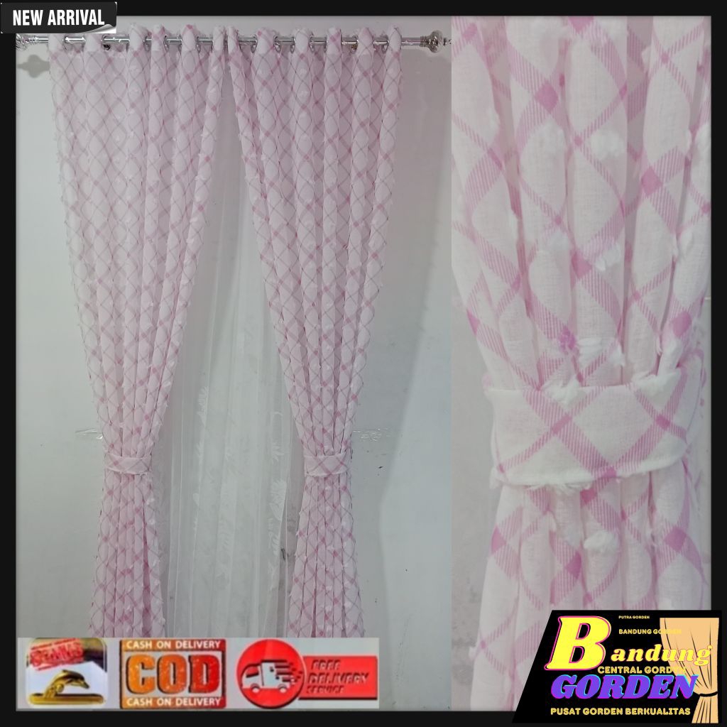 Gorden Rumah Vitrase Ruby Terbaru motif garis diamond ungu Model Smokring Ukuran L.140 × T.200cm