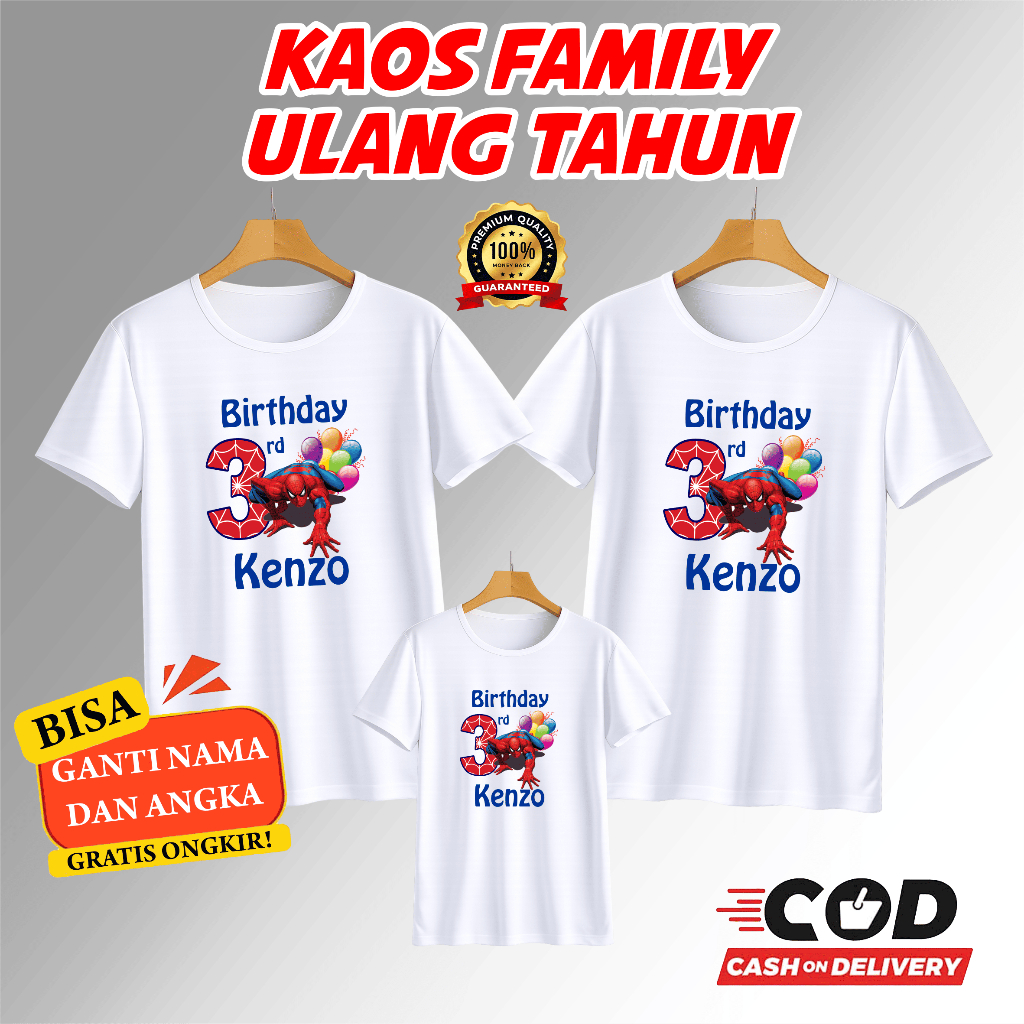 Kaos Ulang Tahun Anak Tema Spiderman - Kaos Family Couple Keluarga