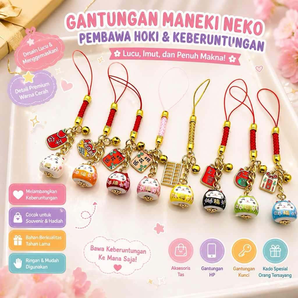 Gantungan HP kucing lonceng/ gantungan HP kucing rezeki