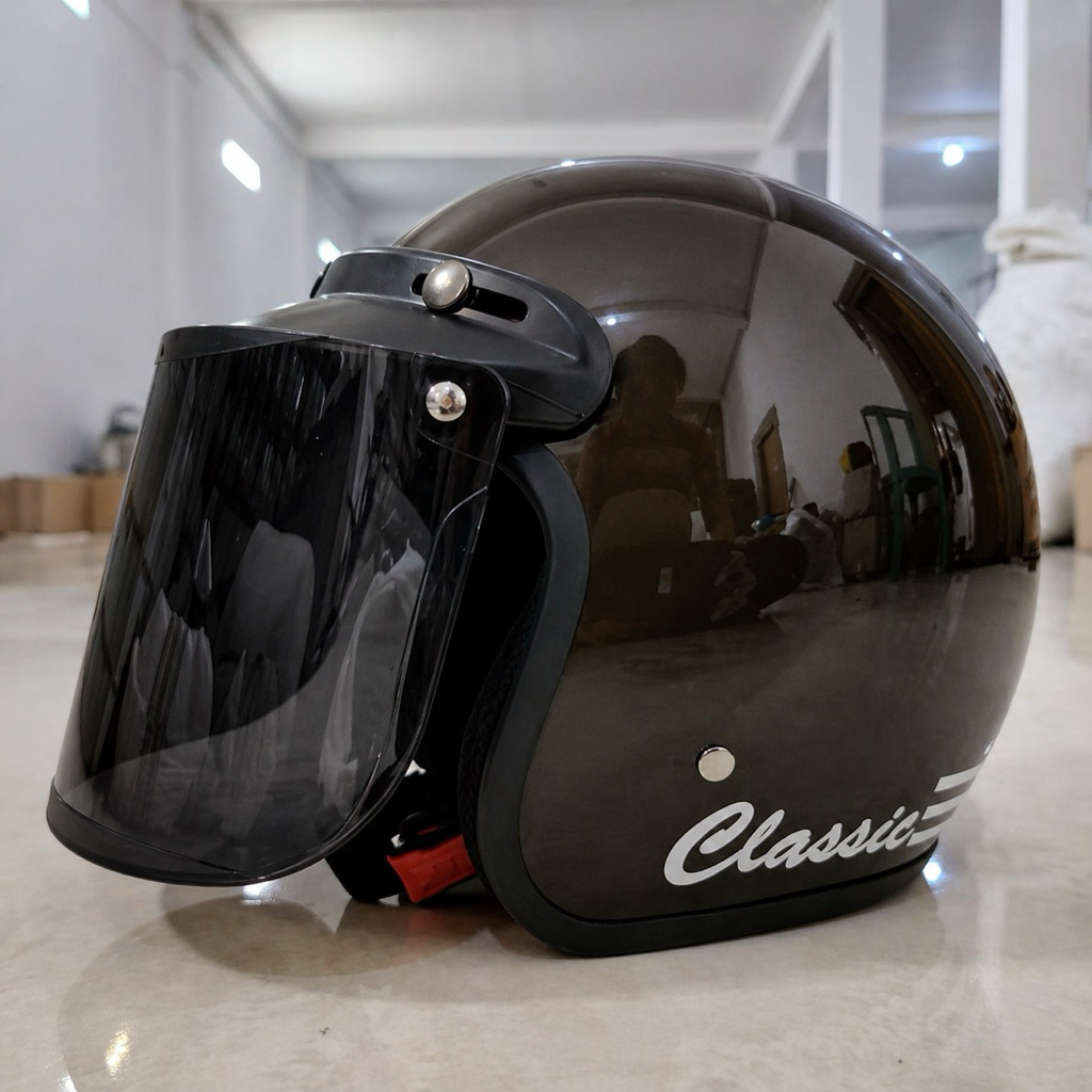 Helm Bogo Retro Classic Dewasa SNI Murah (Coklat Glossy)