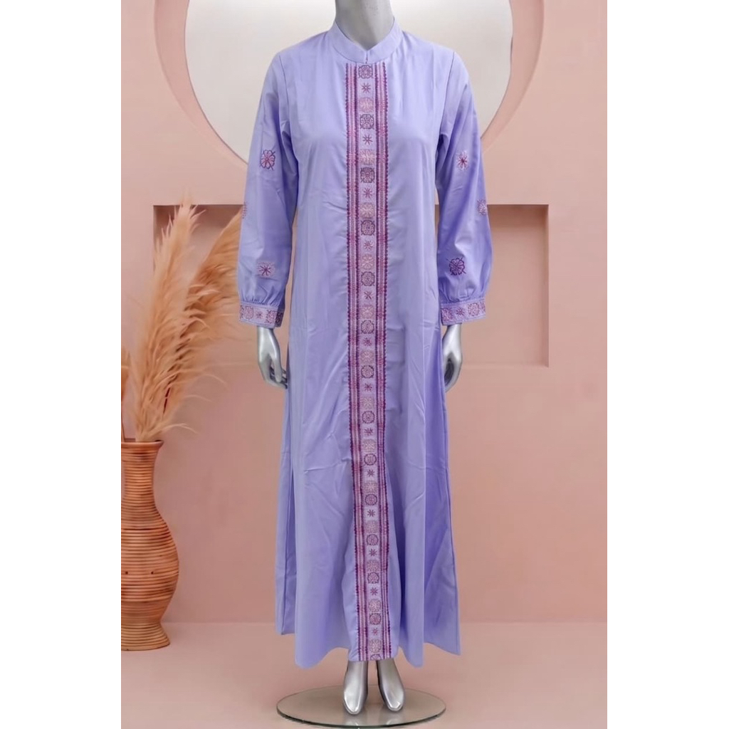 Gamis katun poplin mix bordir Model rerliting belakang  Ori by Adzhani