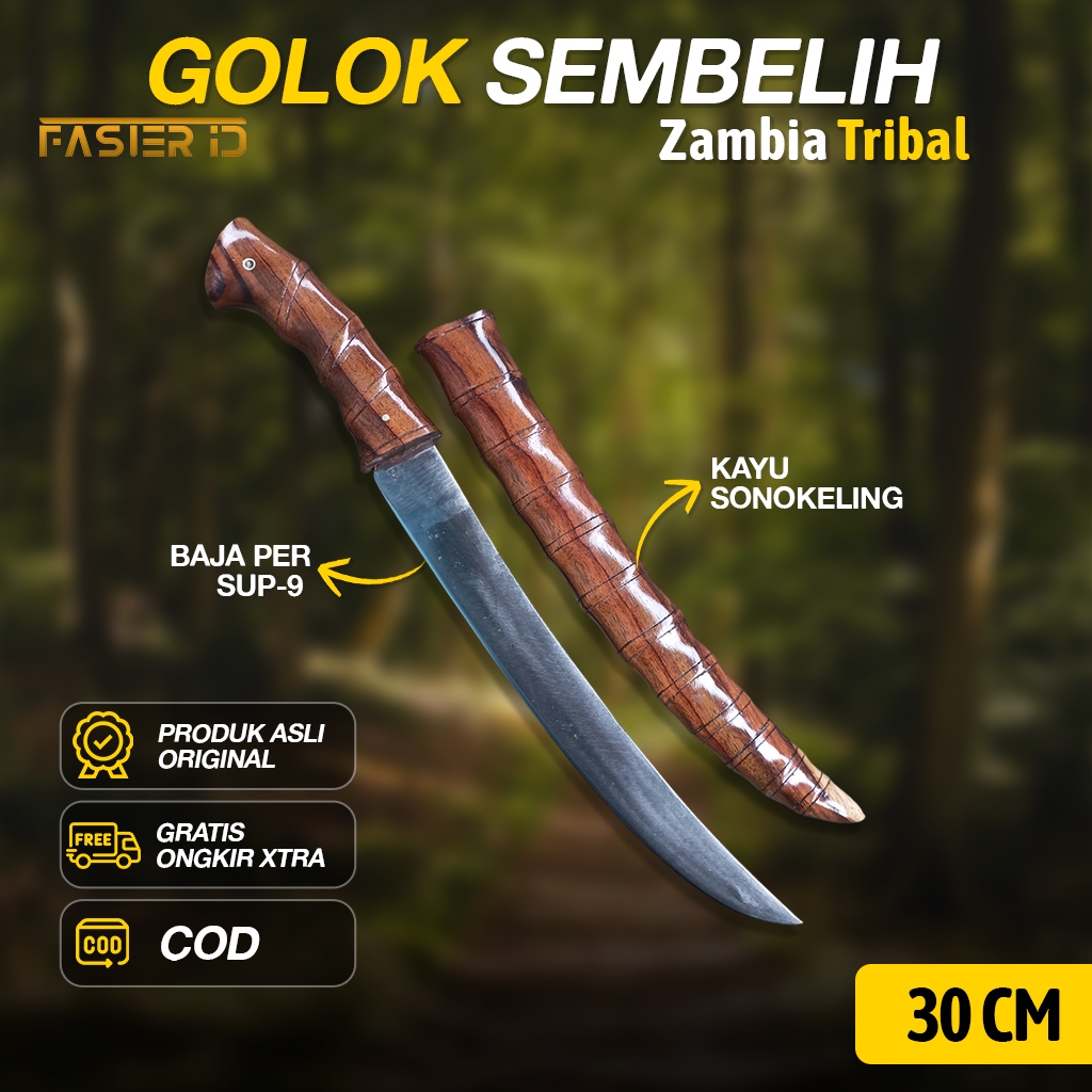 Golok Sembelih Ekonomis Golsem Lengkung Zambia Tribal Sonokeling Baja Per Sup9