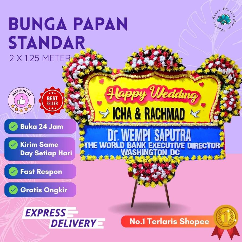 Karangan Bunga Bogor - Bunga Papan Ucapan Wedding, Congratulation, Dukacita Ukuran 1,25x2 Meter