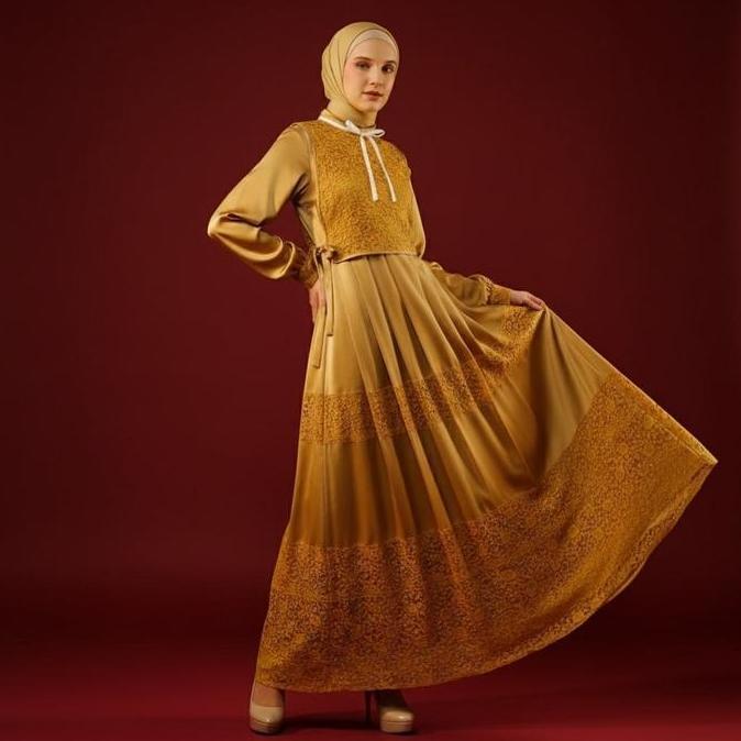 KICAU KLAMBI - Fernanda Dress - Mustard | Gamis Muslim Wanita