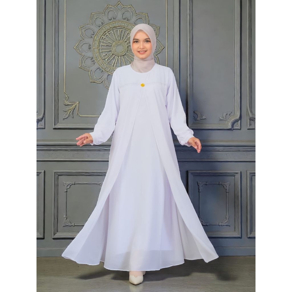 Gamis Polos Putih Bersih Elfiraza | Ceruty Babydoll Premium | Elegan Mewah